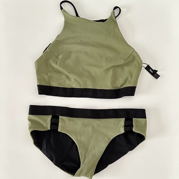 Hurley green halter two piece swimsuit, Size M top and S bottom - Picture 1 of 7